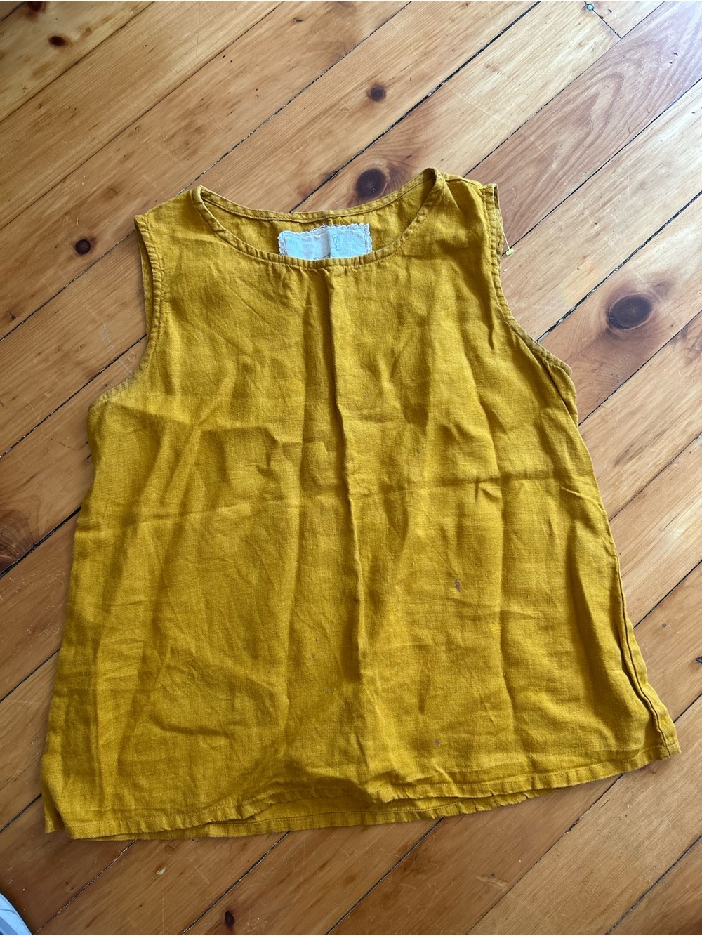 Notperfectlinen linen tank top medium yellow gold mustard honey color flaws